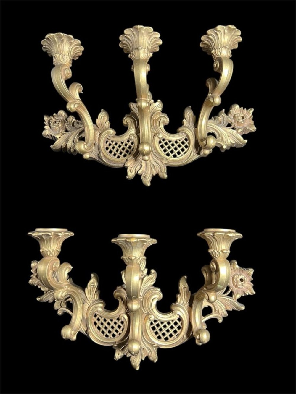 Vintage Homco Pair Triple Arm Sconces 4002T Hollywood Regency Mid Century Glam